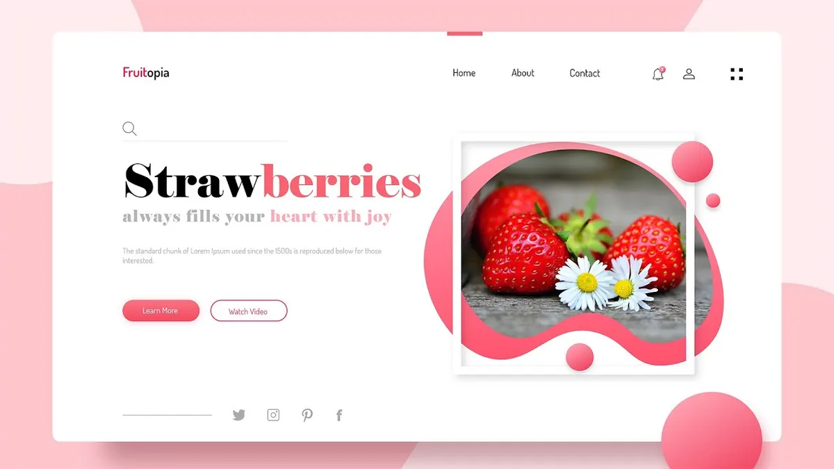 Colourful ecommerce landing page with strawberry photography