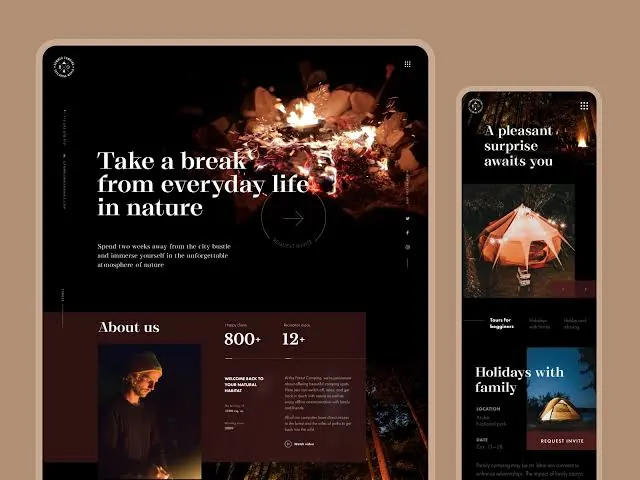 Dark immersive outdoor and camping website design