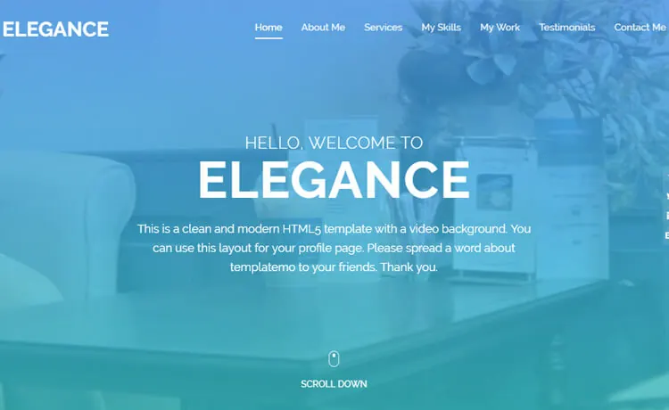 Blue minimal portfolio website with centred white typography