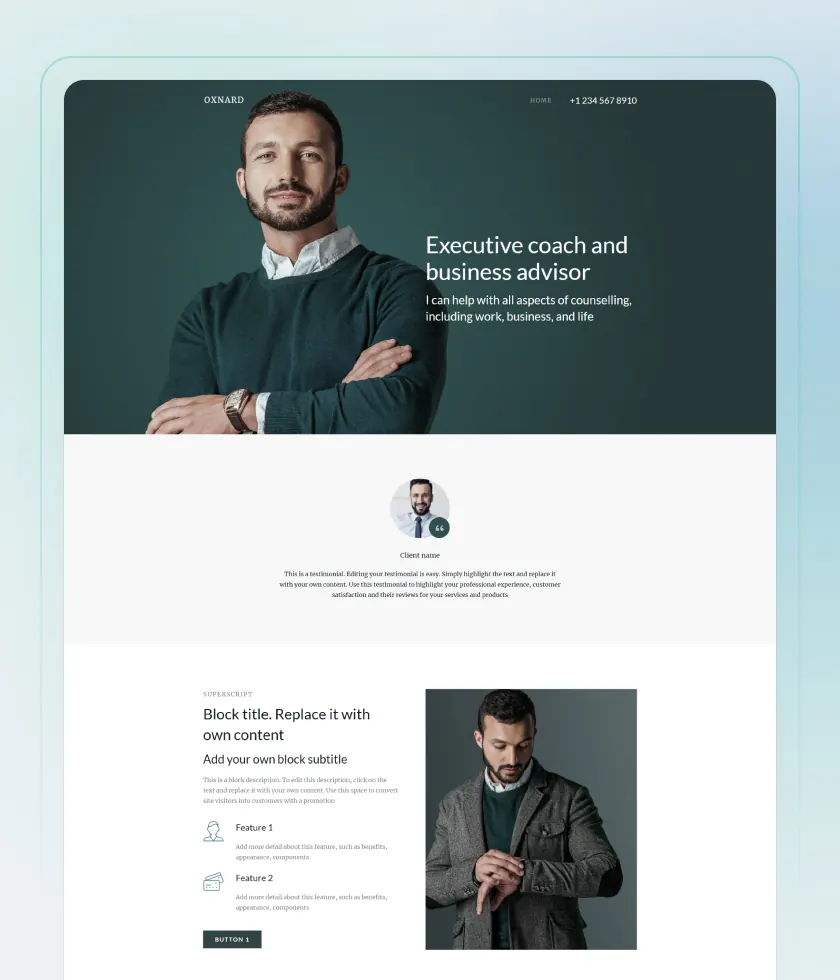 Executive coach website with premium personal branding