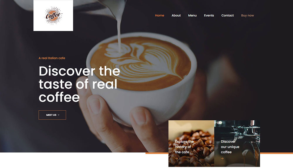 Coffee shop website concept example created to show the range of Black Rhino website design styles