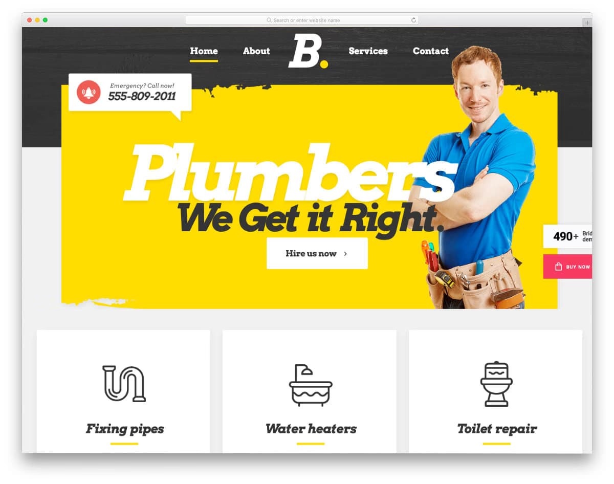 Plumbing and emergency-service website concept example created to show the range of Black Rhino website design styles