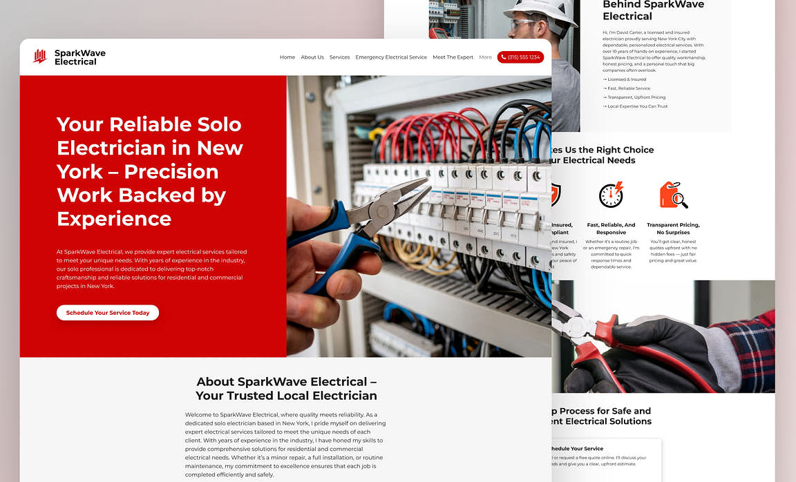 Electrical contractor website concept example created to show the range of Black Rhino website design styles